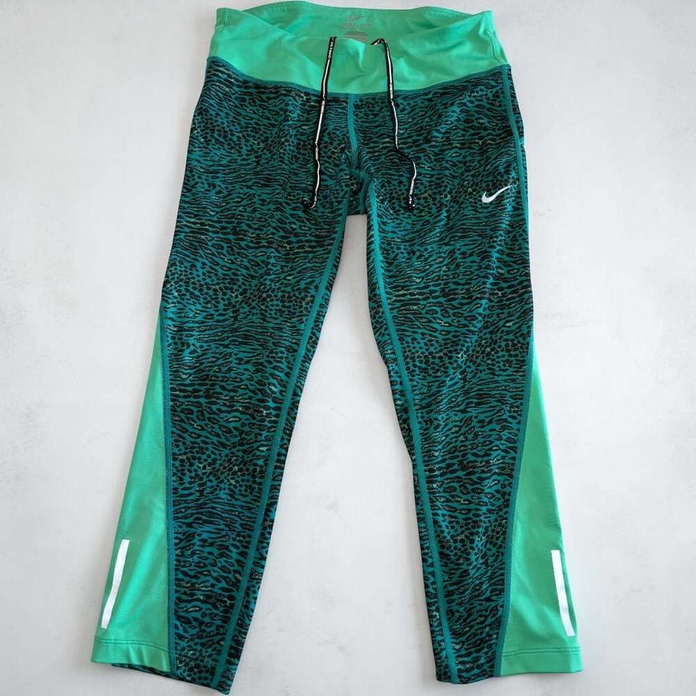 Nike Dri-FIT Teal Green Animal Print Running Capri Leggings M